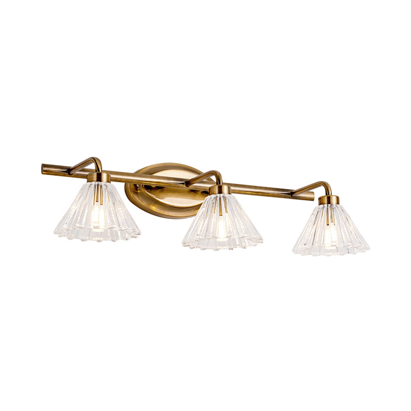 1/2/3-Bulb Cone Vanity Light Fixture Traditional Brass Metal LED Wall Sconce Lighting for Bathroom
