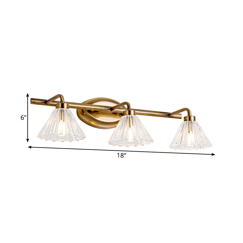 1/2/3-Bulb Cone Vanity Light Fixture Traditional Brass Metal LED Wall Sconce Lighting for Bathroom