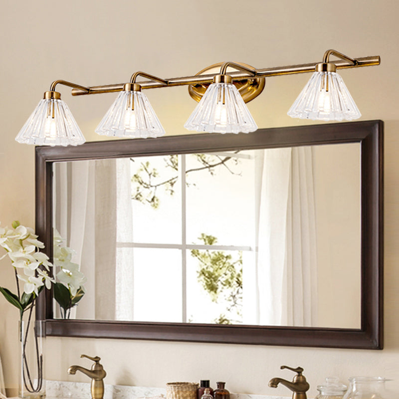 1/2/3-Bulb Cone Vanity Light Fixture Traditional Brass Metal LED Wall Sconce Lighting for Bathroom