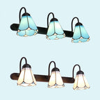 3 Heads Conical Wall Mount Light Tiffany White/Blue Glass Vanity Light Fixture for Bathroom