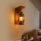 Lyros Lantern Vintage Wooden Rustic Wall Lamp
