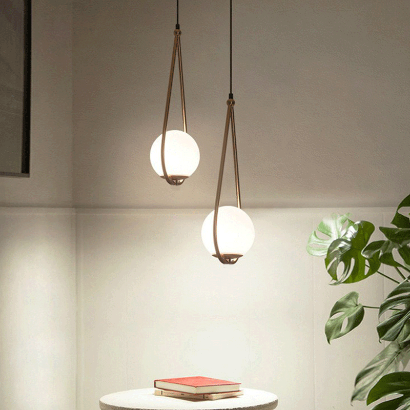 Metal Teardrop Hanging Ceiling Light Minimalism 1 Bulb Brass Finish Drop Pendant with Ball Cream Glass Shade