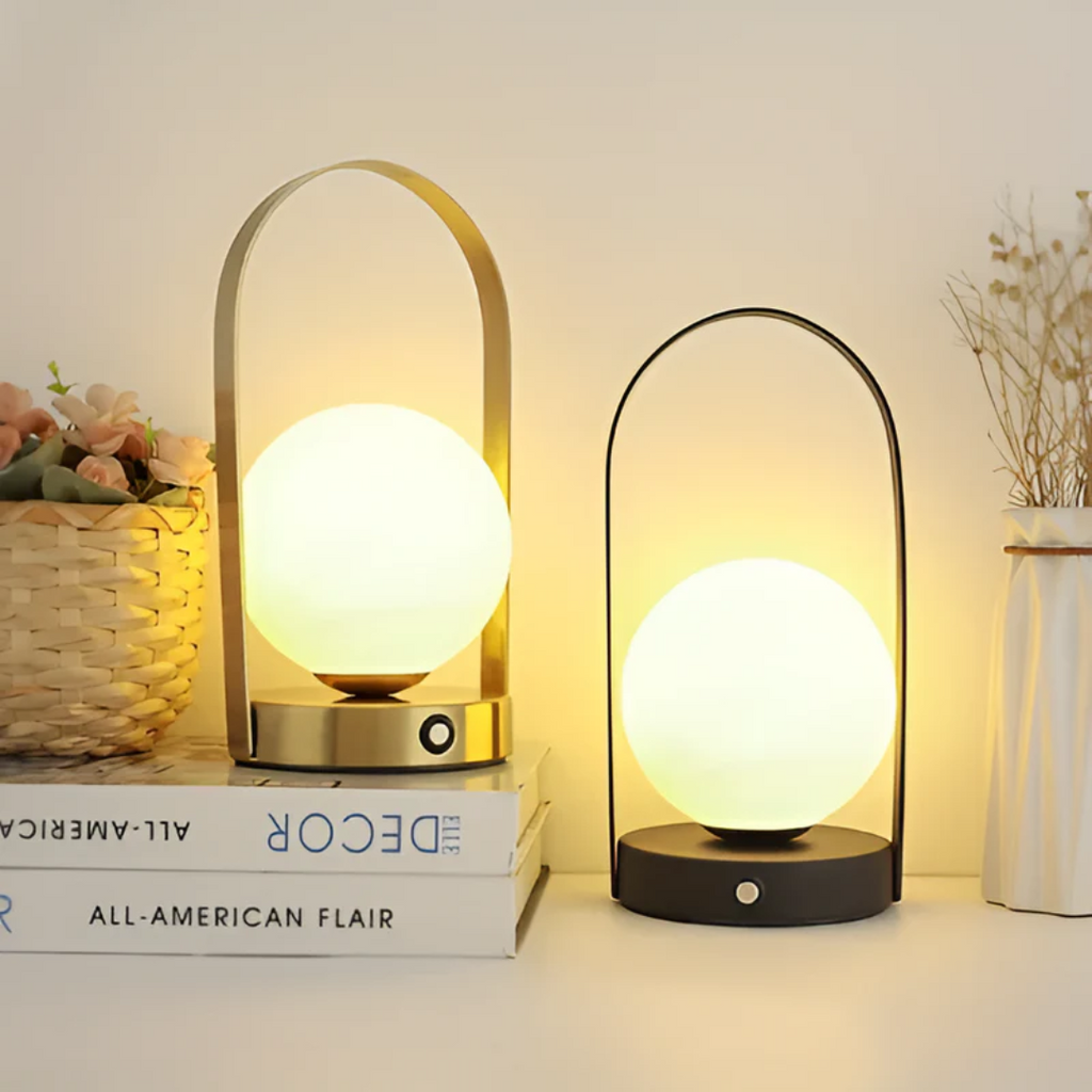 Modern Metal and Glass Globe LED Rechargeable Table Lamp 1-Light