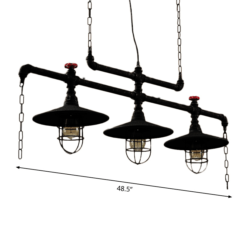 2/3 Heads Saucer Island Lighting Steampunk Black Iron Hanging Light Fixture with Cage and Chain Deco