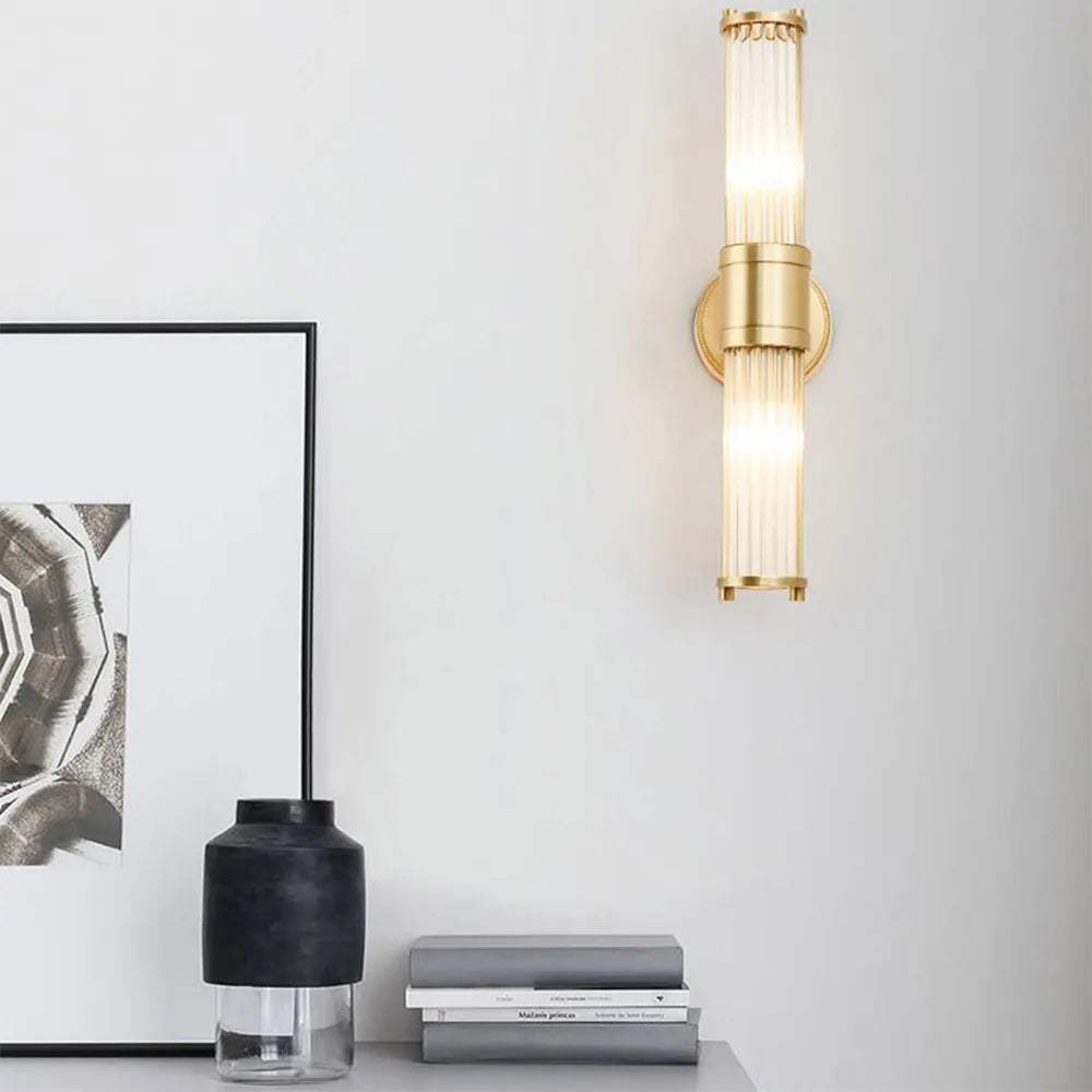 Kristy American Cylindrical Elegant Gold Glass/Metal Vanity Wall Lamp