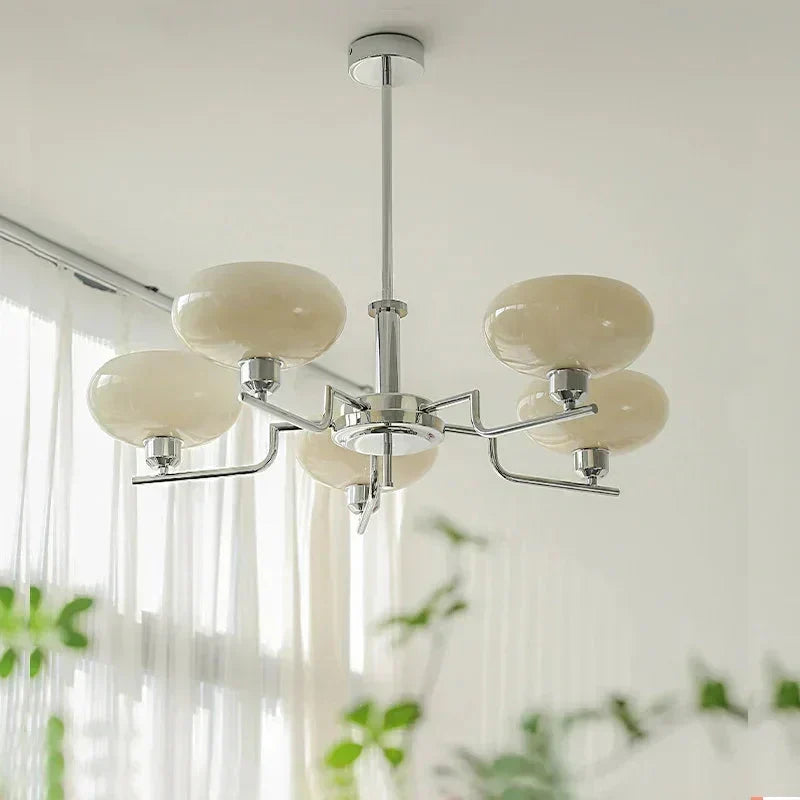 Modern Chandelier with Opal Glass Shades – Elegant Ceiling Lamp