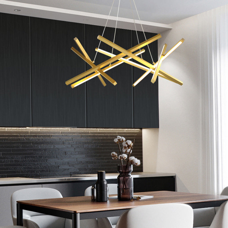 Acrylic Crossed Chandelier Pendant Modernity LED Black/Gold Hanging Ceiling Lamp, 25.5"/33.5" Wide