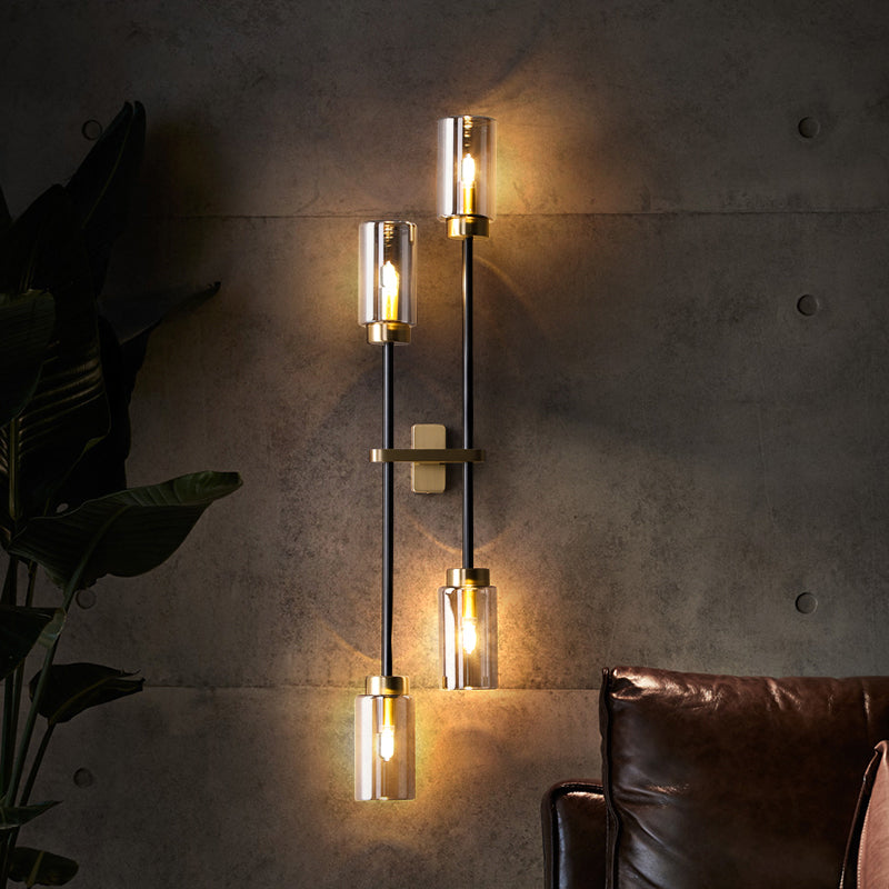 Modernist Cylinder Sconce Light Smoke Gray Glass 4 Heads Bedroom Wall Mounted Lamp