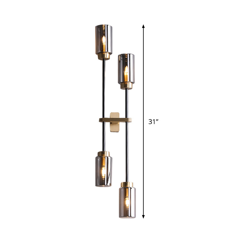 Modernist Cylinder Sconce Light Smoke Gray Glass 4 Heads Bedroom Wall Mounted Lamp
