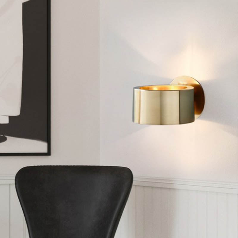 Drum Wall Mounted Light Minimalist Metal 1 Head Living Room Wall Lighting Fixture in Gold