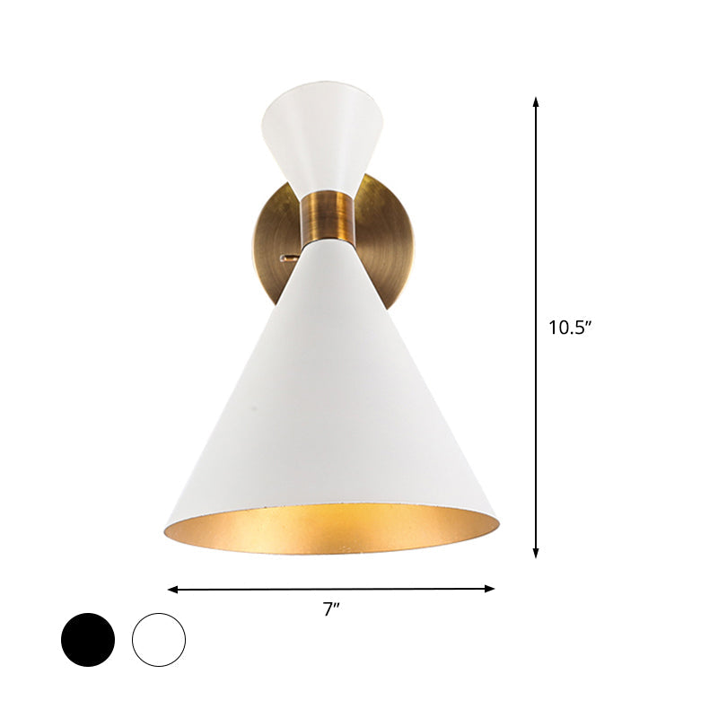 1 Head Restaurant Wall Sconce Modern Black/White Wall Mount Lamp with Flared Metal Shade