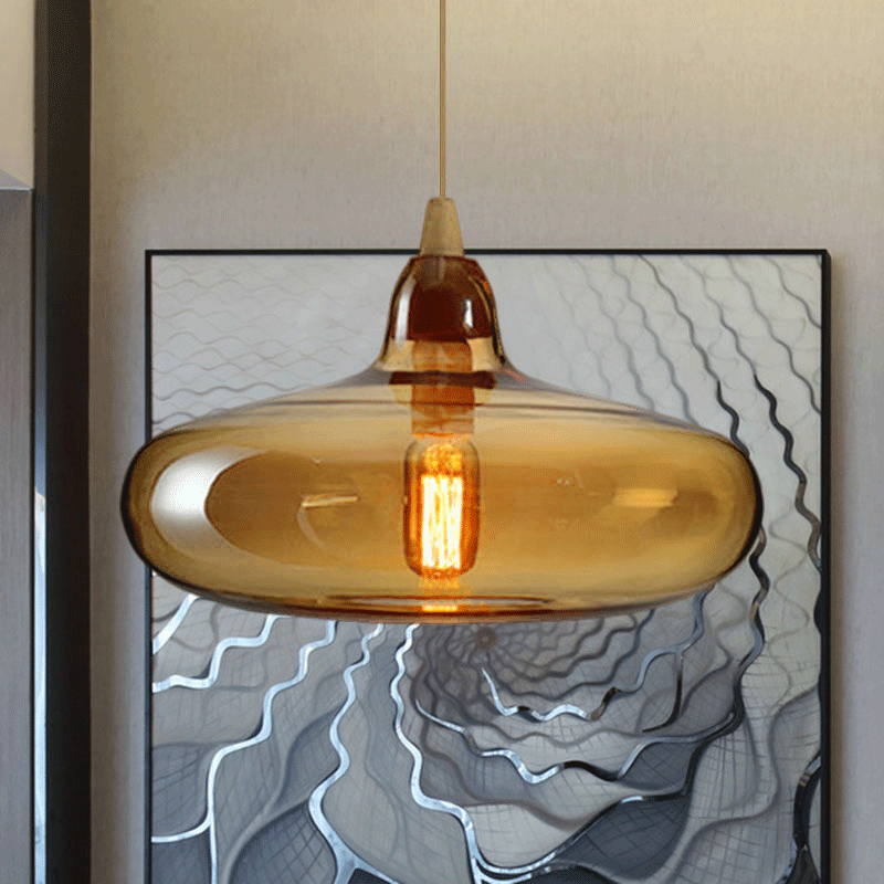 Global/Gourd/Ellipse Pendant Light Contemporary Smoky/Amber/White Glass 1 Light Dining Room Hanging Ceiling Lamp