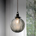 Colonial Global Pendant Light Fixture 1-Head Clear/Smoke Gray Glass Hanging Lamp Kit with Feather Design