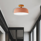 1 Light Gray/White/Pink/Green Ceiling Flush Mount Light with Drum Metal Lampshade Simple Semi-Flushmount Lamp