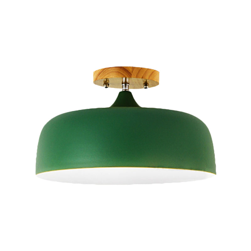 1 Light Gray/White/Pink/Green Ceiling Flush Mount Light with Drum Metal Lampshade Simple Semi-Flushmount Lamp