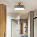 1 Light Gray/White/Pink/Green Ceiling Flush Mount Light with Drum Metal Lampshade Simple Semi-Flushmount Lamp