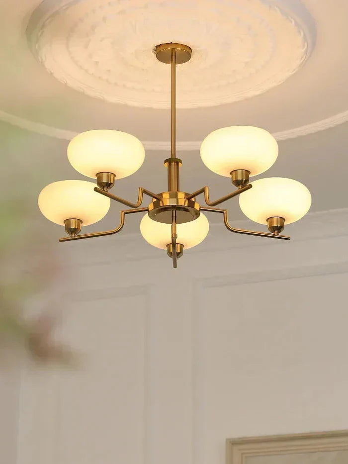 Modern Chandelier with Opal Glass Shades – Elegant Ceiling Lamp
