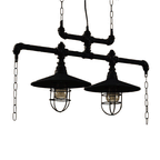 2/3 Heads Saucer Island Lighting Steampunk Black Iron Hanging Light Fixture with Cage and Chain Deco