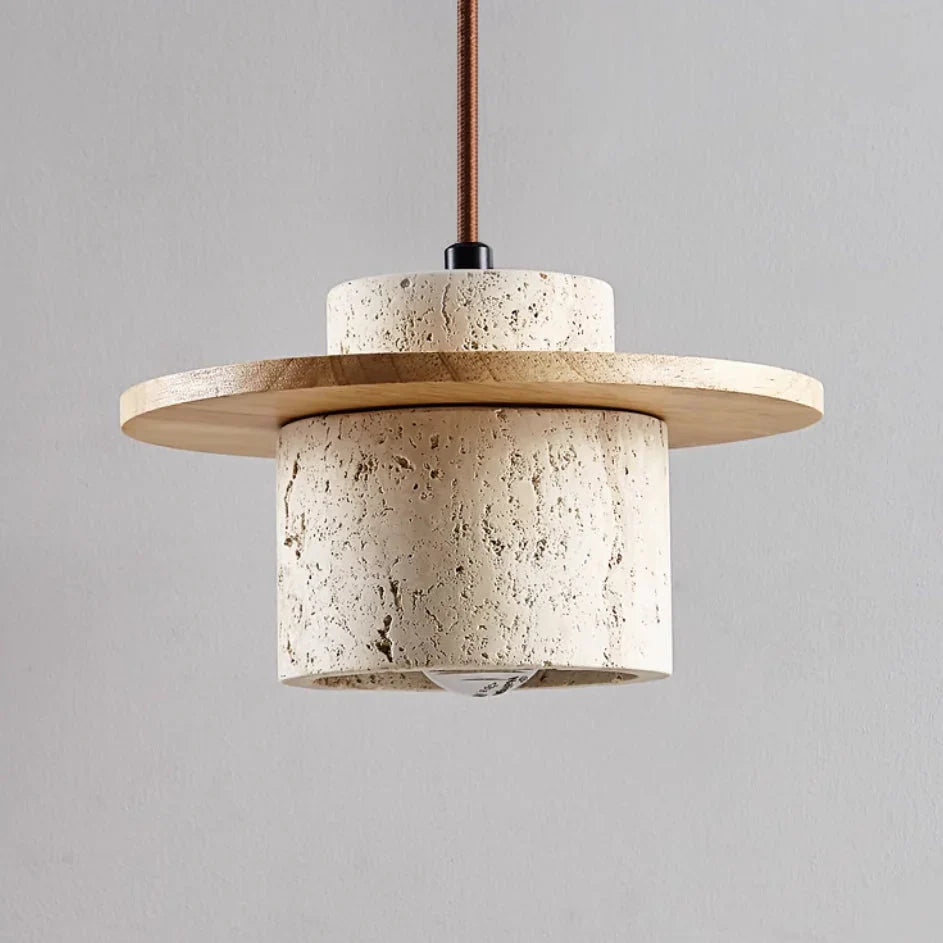 Modern Hanging Lamp Made of Stone and Wood
