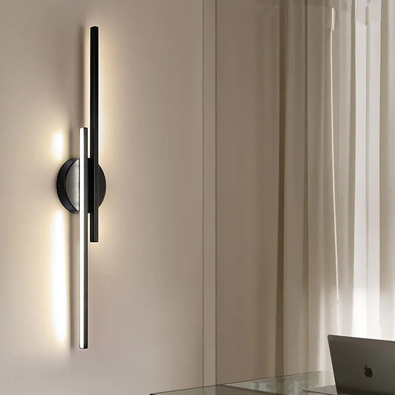 Arisha Modern LED Wall Light, Twin Linear, Black/White, Metal, Bedroom