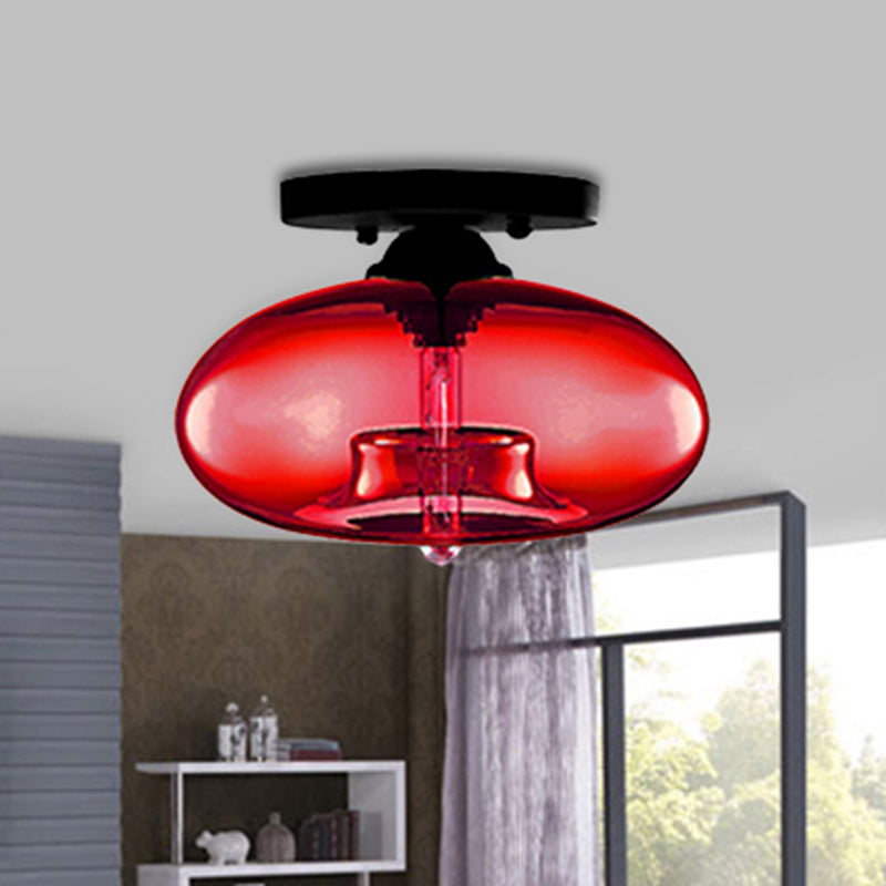 Glass Oval Flush Mount Lamp Simple Style 1 Light Clear/Amber/Smoky Ceiling Flush Mount for Hallway