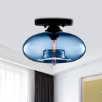 Glass Oval Flush Mount Lamp Simple Style 1 Light Clear/Amber/Smoky Ceiling Flush Mount for Hallway