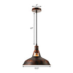 Metal Rust Pendant Light Fixture with Barn Shade 1 Bulb Rustic Style Hanging Lamp with Adjustable Cord, 10.5"/12"/15" Width