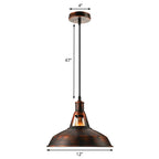 Metal Rust Pendant Light Fixture with Barn Shade 1 Bulb Rustic Style Hanging Lamp with Adjustable Cord, 10.5"/12"/15" Width