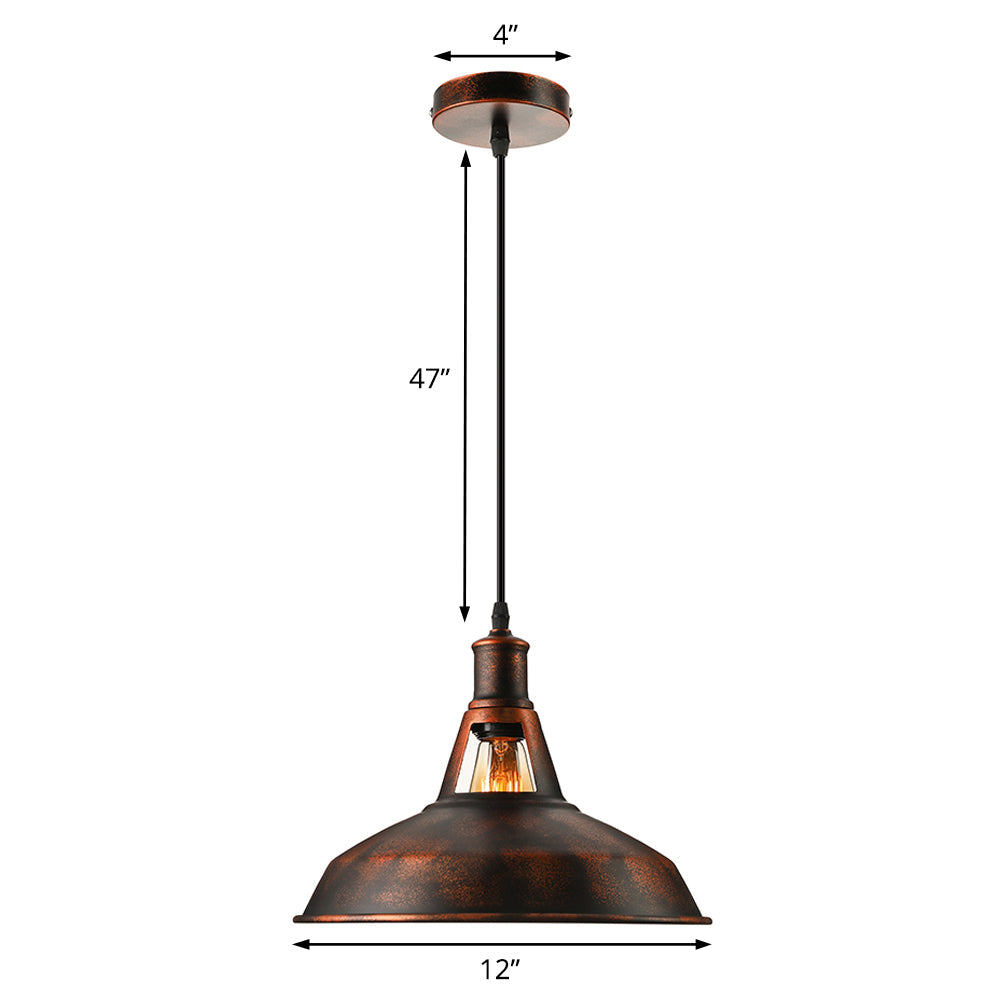 Metal Rust Pendant Light Fixture with Barn Shade 1 Bulb Rustic Style Hanging Lamp with Adjustable Cord, 10.5"/12"/15" Width
