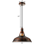 Metal Rust Pendant Light Fixture with Barn Shade 1 Bulb Rustic Style Hanging Lamp with Adjustable Cord, 10.5"/12"/15" Width