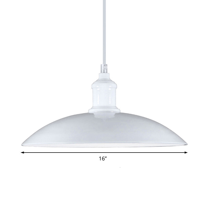 Metallic Saucer Shade Pendant Light Industrial Style 12.5"/16" W 1 Light Living Room Ceiling Hanging Light in Black/White