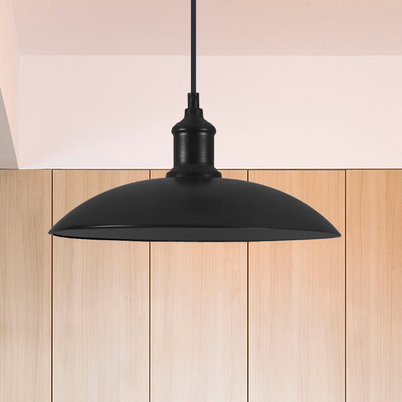 Metallic Saucer Shade Pendant Light Industrial Style 12.5"/16" W 1 Light Living Room Ceiling Hanging Light in Black/White