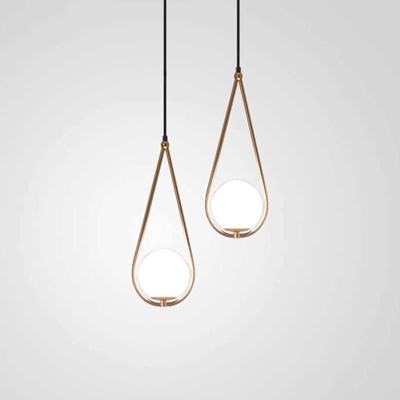Metal Teardrop Hanging Ceiling Light Minimalism 1 Bulb Brass Finish Drop Pendant with Ball Cream Glass Shade