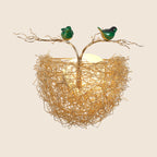 Opal Glass Globe Wall Sconce Light with Bird Nest Design Postmodern 1 Light Gold Wall Lamp, 14"/15" Wide