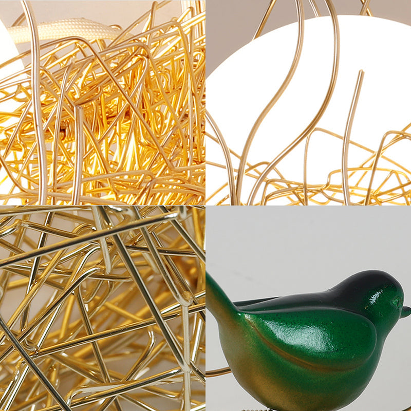 Opal Glass Globe Wall Sconce Light with Bird Nest Design Postmodern 1 Light Gold Wall Lamp, 14"/15" Wide