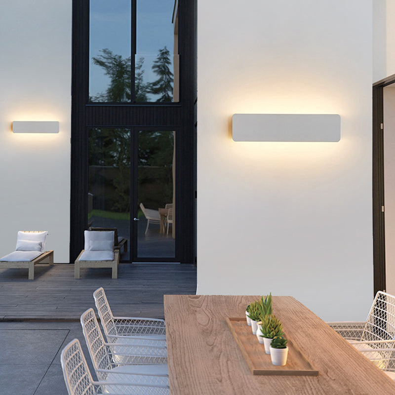 Modern Rectangular Wall Sconce, Metal, White, Garden