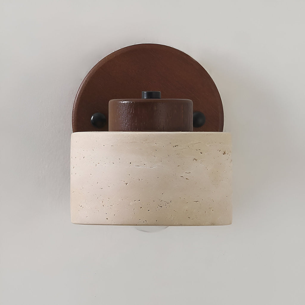 Minimalist Travertine Wood Cylinder Wall Sconce LED 1-light