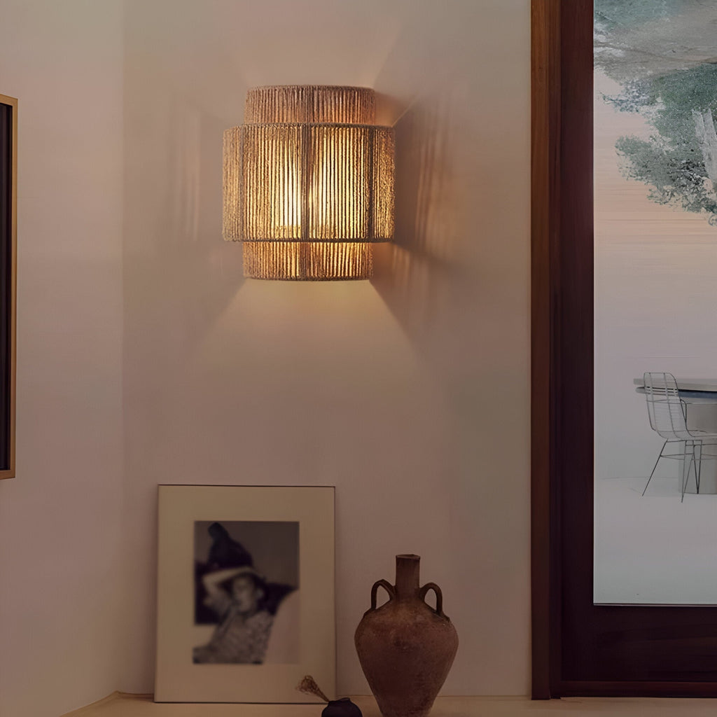 Vintage Bohemian Hand-Woven Rope Wall Sconce LED 1-Light
