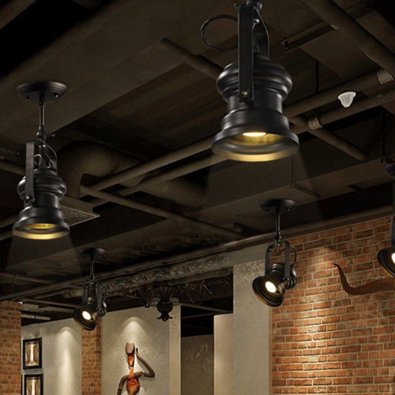 Industrial Style Camera Semi Flush Light Fixture 1-Light Metal Spotlight Flush Mount Lamp in Black with Handle