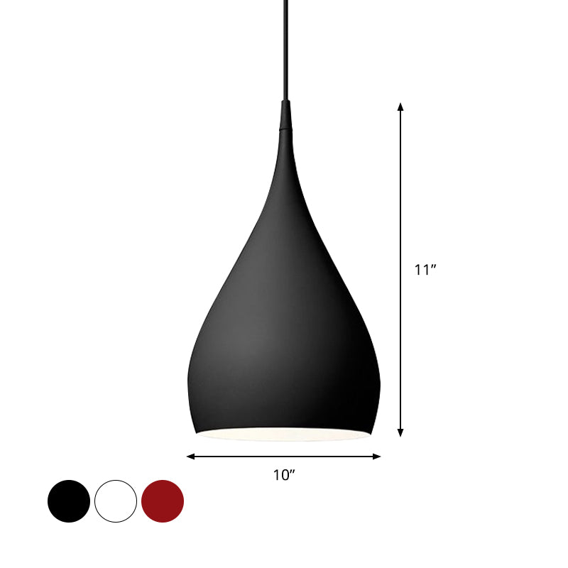 6.5"/10" Wide Teardrop Pendant Lighting Modern Metal 1 Light Black/White/Red Hanging Light