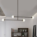 Black Linear Chandelier Light Modern Style 4 Heads Metal Pendant Lamp with Ball Glass Shade for Dining Room