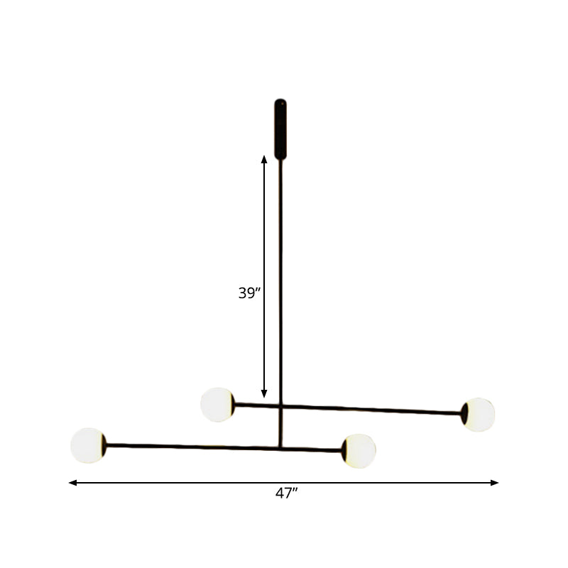 Black Linear Chandelier Light Modern Style 4 Heads Metal Pendant Lamp with Ball Glass Shade for Dining Room