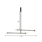 Black Linear Chandelier Light Modern Style 4 Heads Metal Pendant Lamp with Ball Glass Shade for Dining Room