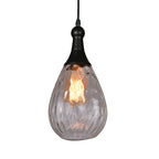 Black/Brass Teardrop Ceiling Light Industrial Clear/Amber/Grey Water Glass 1-Light Bedroom Pendant Lighting Fixture