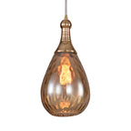 Black/Brass Teardrop Ceiling Light Industrial Clear/Amber/Grey Water Glass 1-Light Bedroom Pendant Lighting Fixture