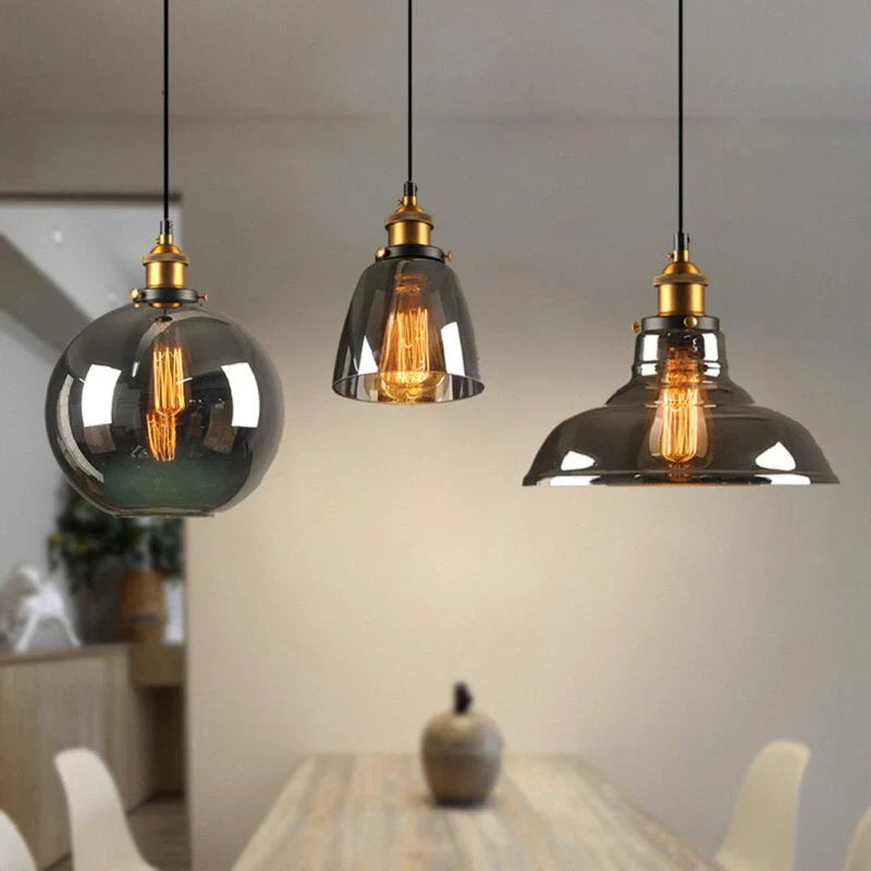 Retro Industrial Pendant Lamp with Glass – Smoky Glass Shade