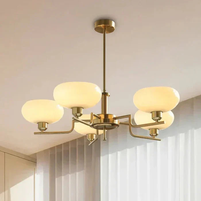 Modern Chandelier with Opal Glass Shades – Elegant Ceiling Lamp