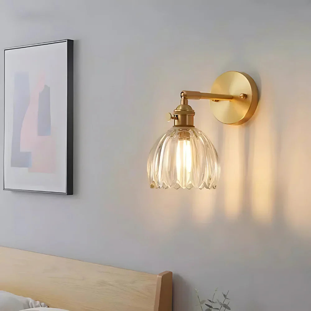 Vintage Brass Tulip Glass Wall Sconce 1-Light