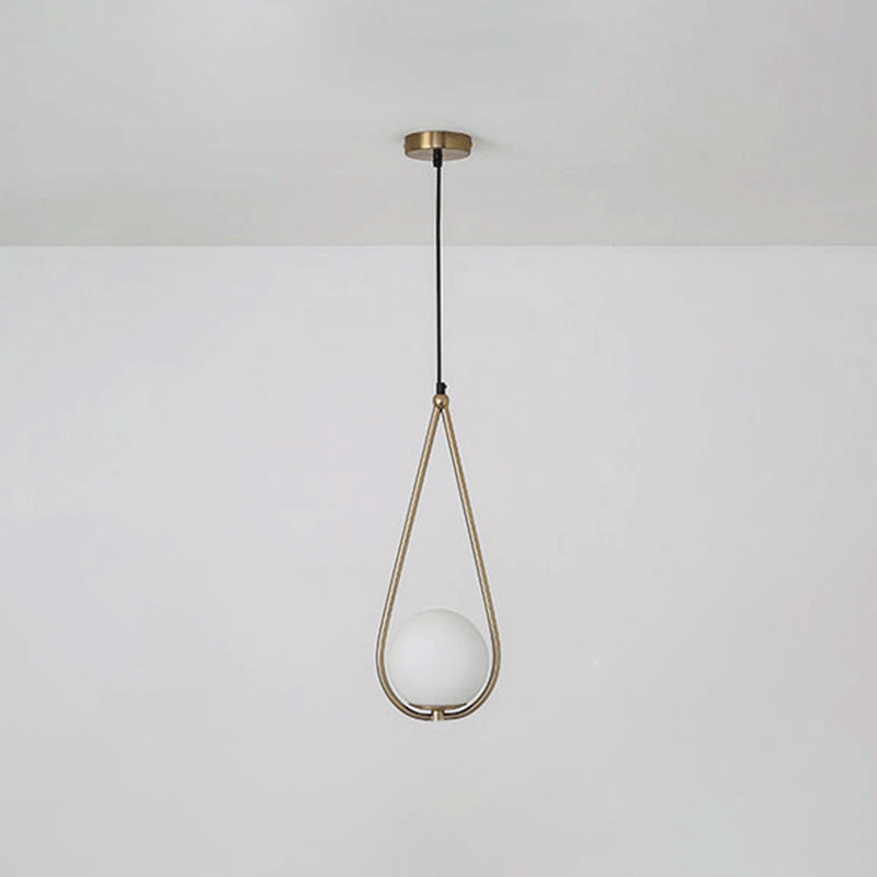 Metal Teardrop Hanging Ceiling Light Minimalism 1 Bulb Brass Finish Drop Pendant with Ball Cream Glass Shade