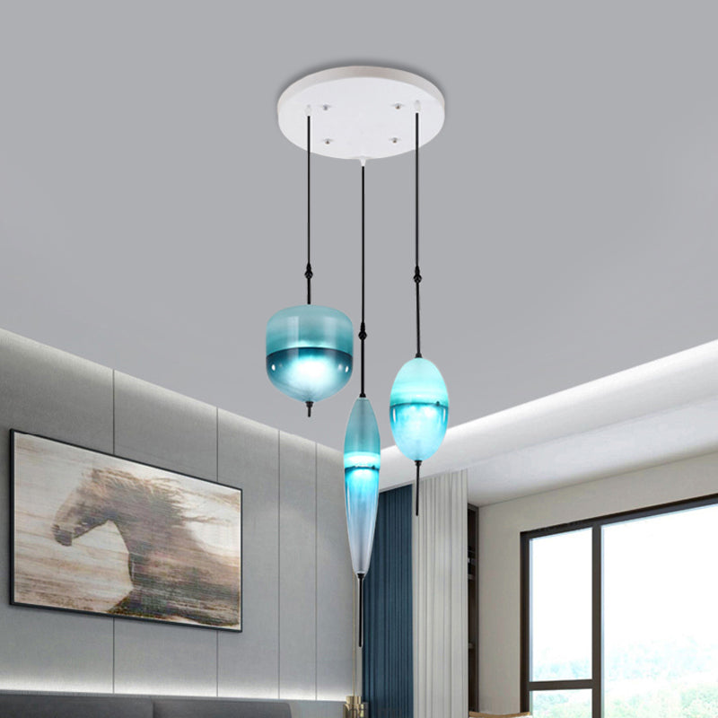 Modernist Teardrop Cluster Pendant Glass 3 Lights Living Room Hanging Light Fixture in Blue